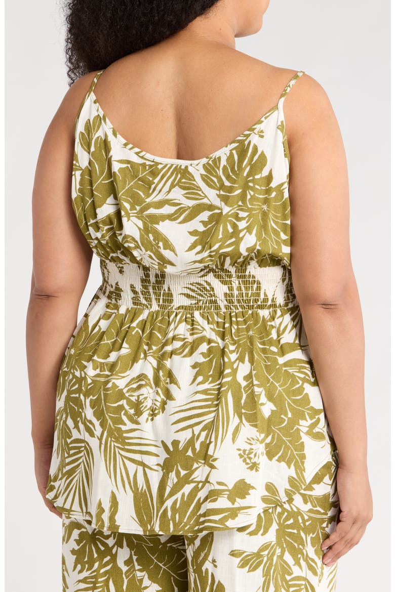 Leaf Print Smocked Peplum Camisole, Alternate, color, OLIVE