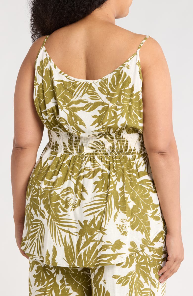 Renee C Leaf Print Smocked Peplum Camisole, Alternate, color, Olive
