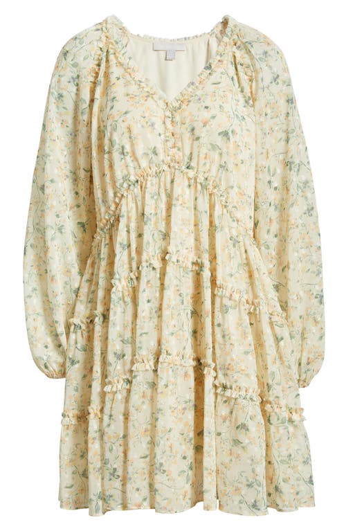 Chelsea28 Tiered Ruffle Long Sleeve Chiffon Dress In Yellow