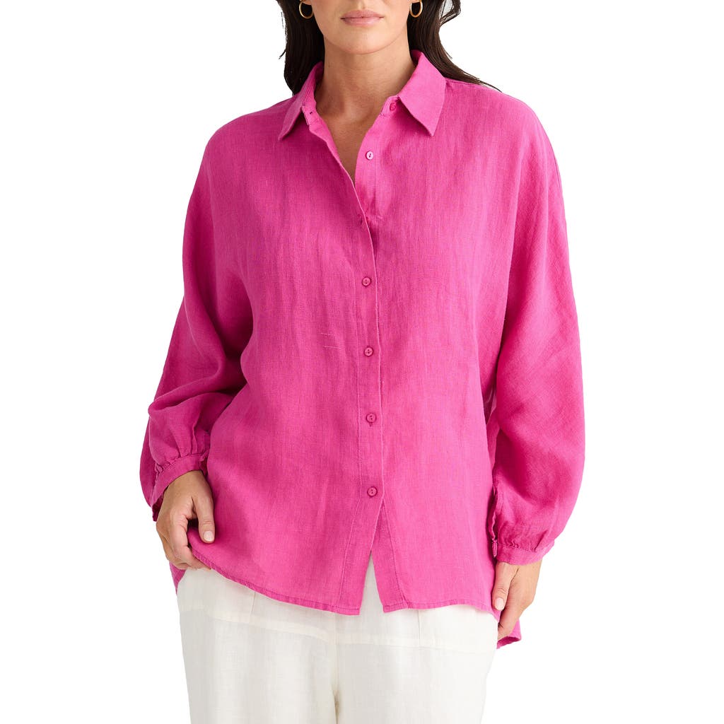 Brave + True Brave+true Monty Woven Linen Shirt In Pink