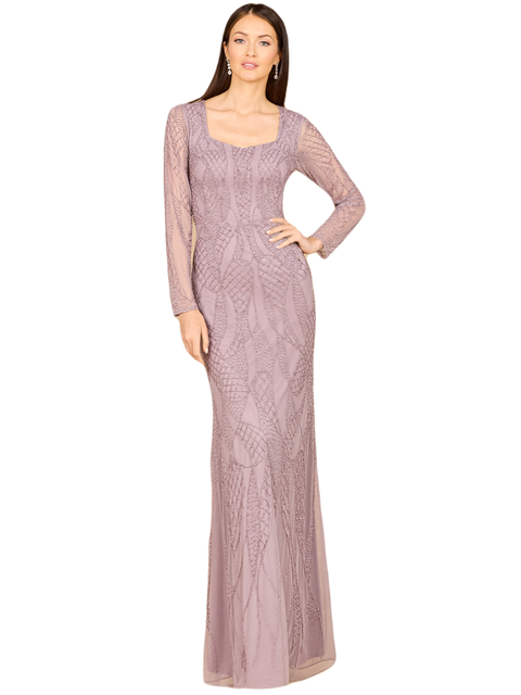 V Neck Beaded Long Sleeve Dress