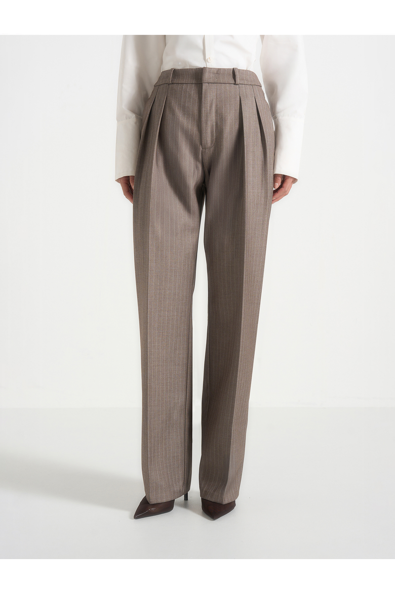 Julie Fluid Pinstripe Wide Leg Trousers, Main, color, Taupe
