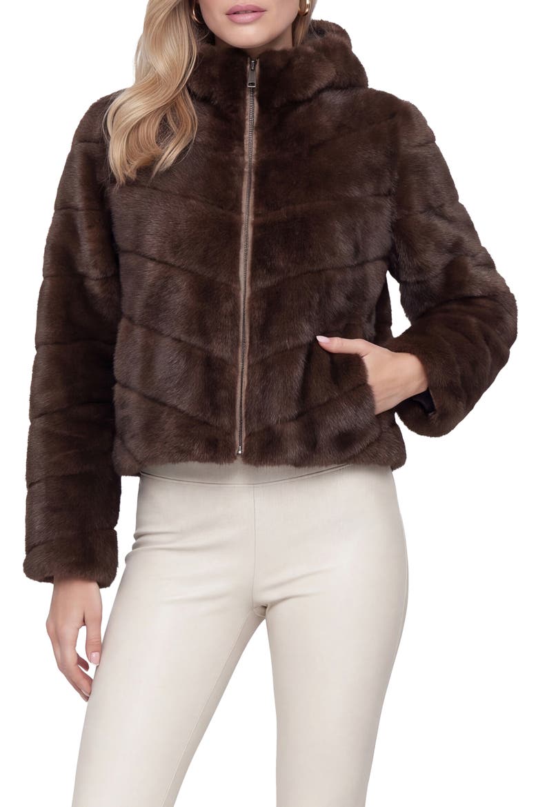 Fur-Free Mink (Faux Fur) Hooded Jacket, Main, color, BROWN