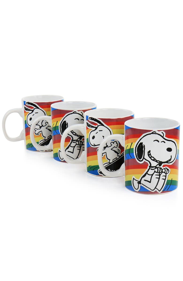 Gibson 70th Anniversary 15oz 4 Piece Stoneware Mug Set in Rainbow, Alternate, color, White
