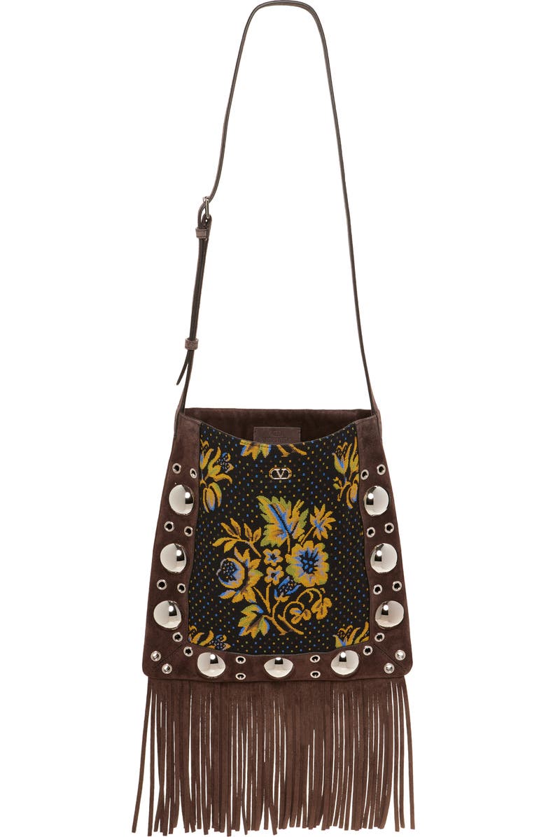 Valentino Garavani Nellcôte Fringed Leather Crossbody Bag, Main, color, Brown Multi
