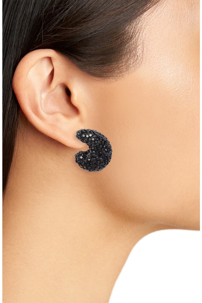 clay pavé huggie hoop earrings, Alternate, color, JET