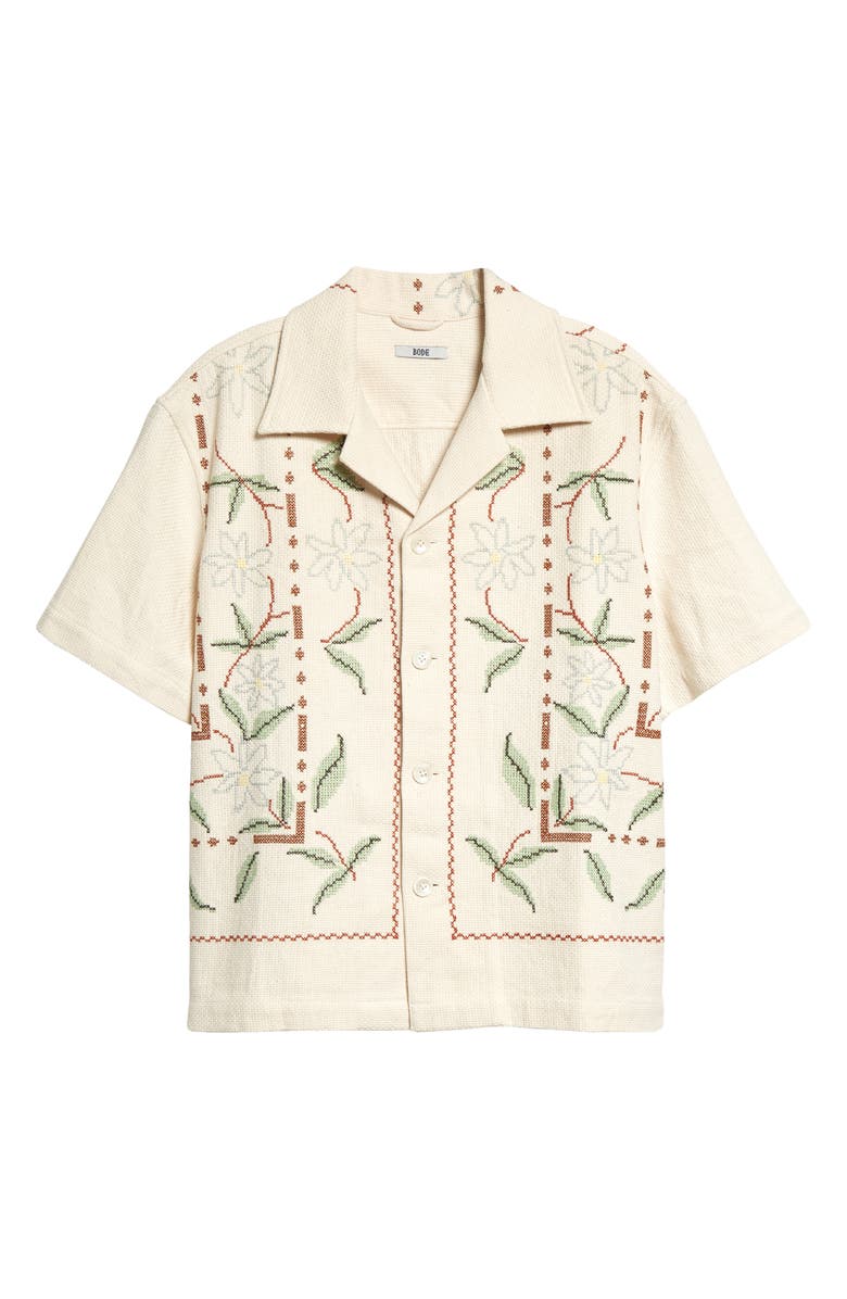 Bode Gerber Border Short Sleeve Linen & Cotton Button-Up Shirt, Alternate, color, 