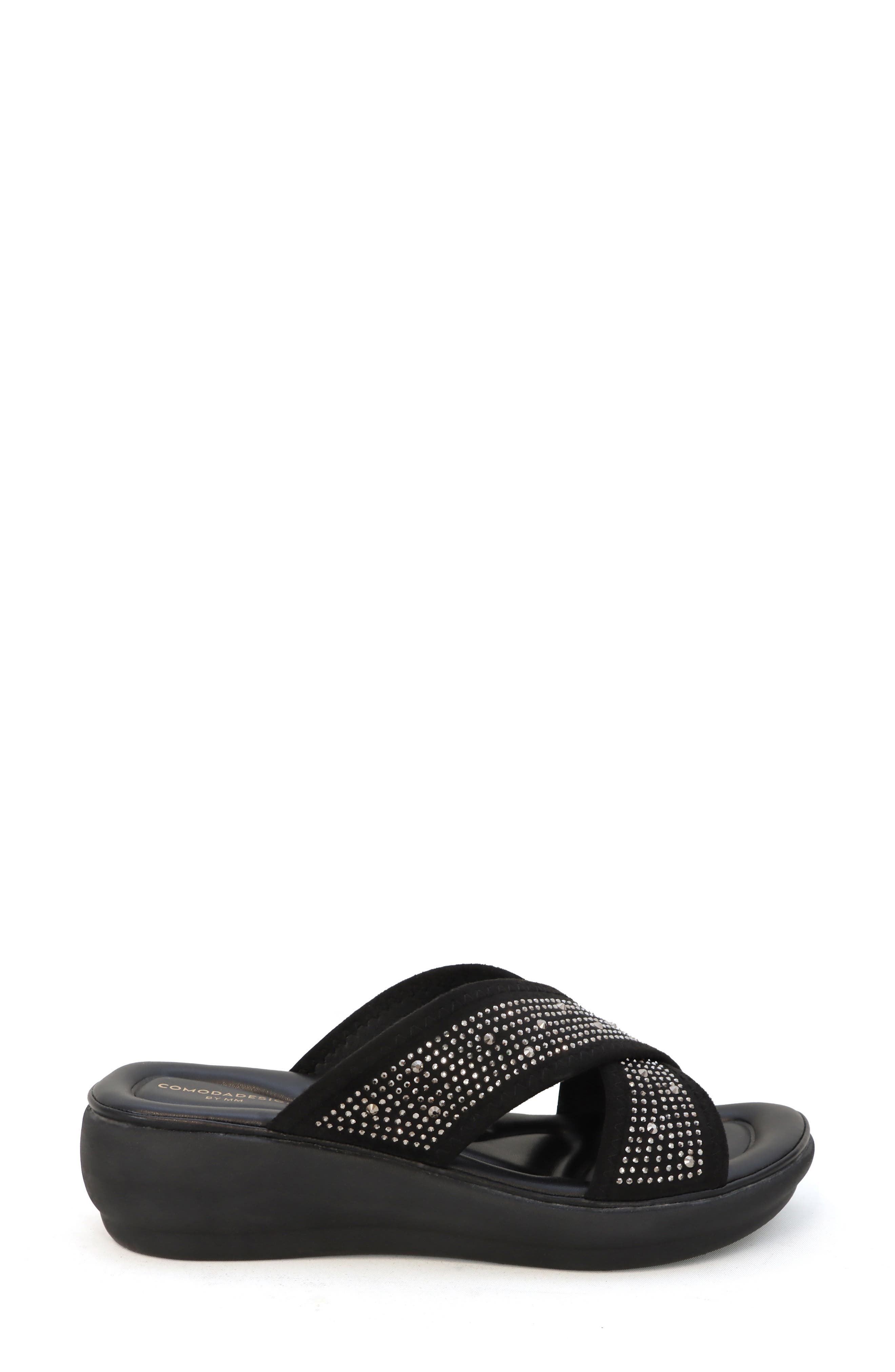 COMODA DESIGNS Nomi Rhinestone Embellished Slide Sandal, Alternate, color, Black