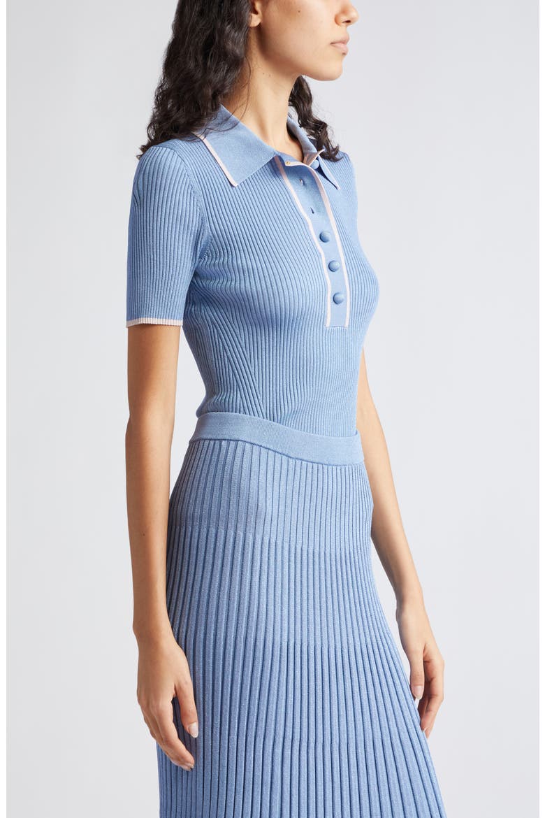Metallic Rib Polo Sweater, Alternate, color, DENIM BLUE