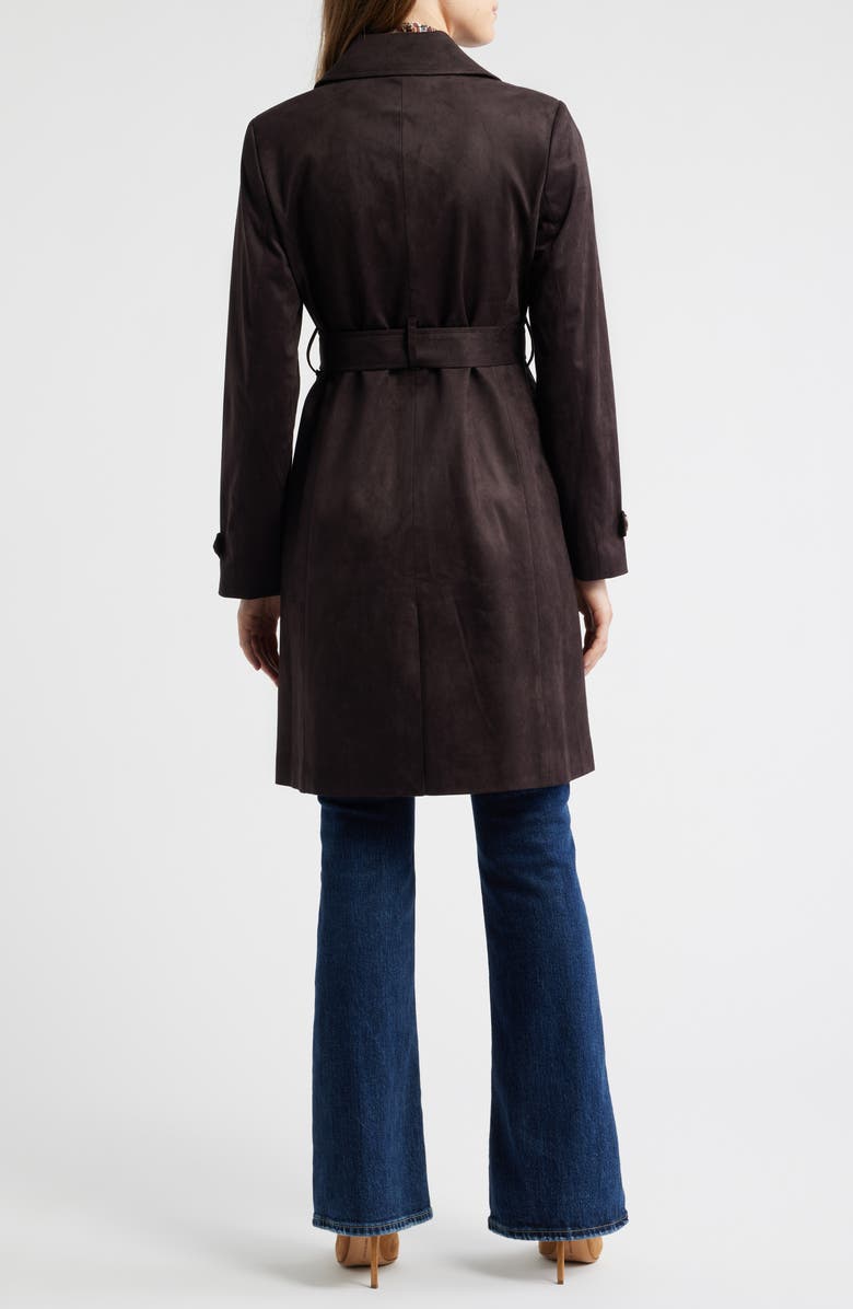 Tahari ASL Faux Suede Trench Coat, Alternate, color, Espresso