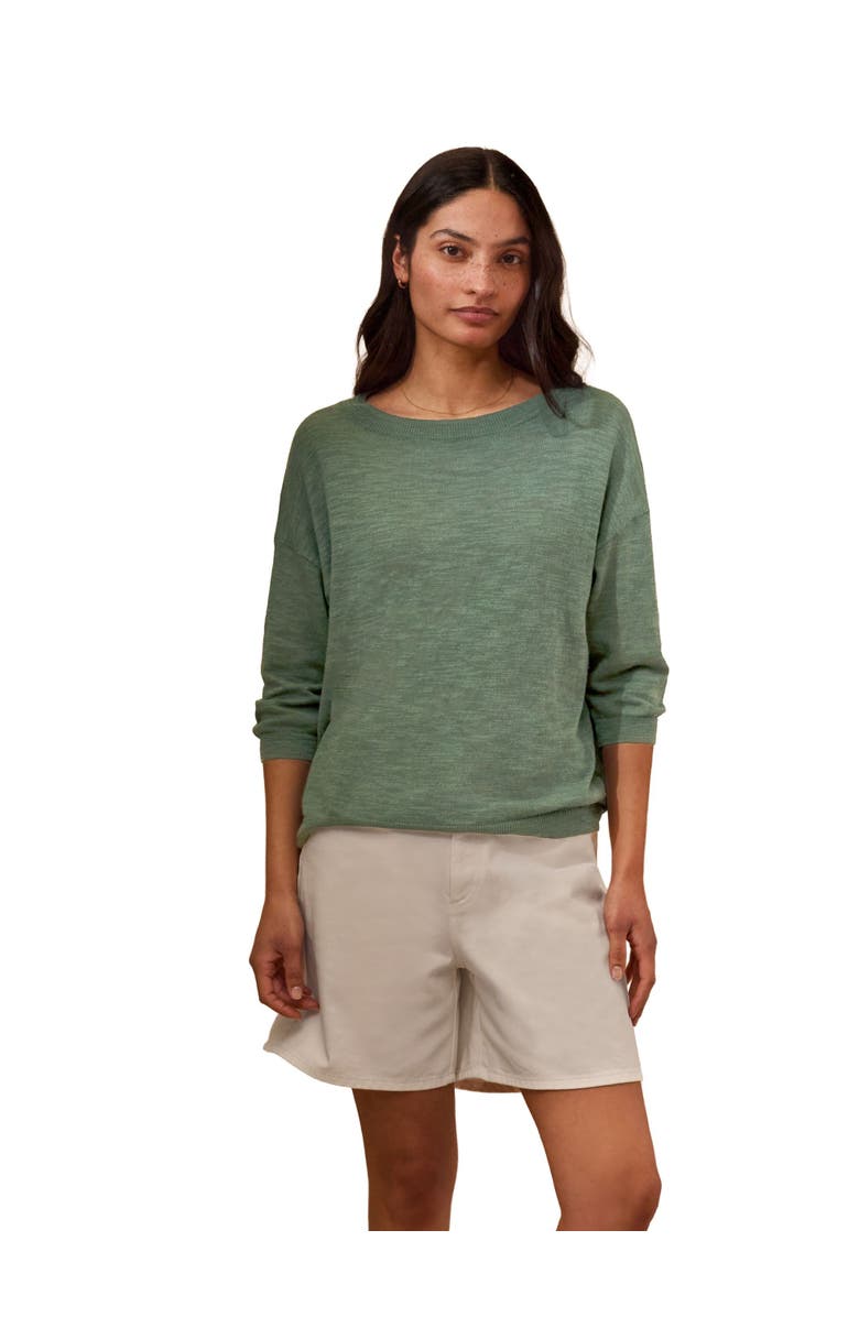 Celtic & Co. 3/4 Sleeve Linen Blend Crew Neck Top, Main, color, Dark Sage