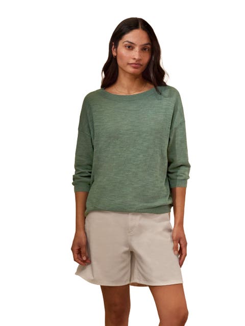 3/4 Sleeve Linen Blend Crew Neck Top