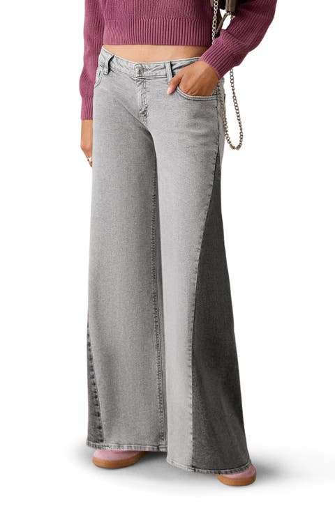 Two-Tone Low Rise Wide Leg Jeans