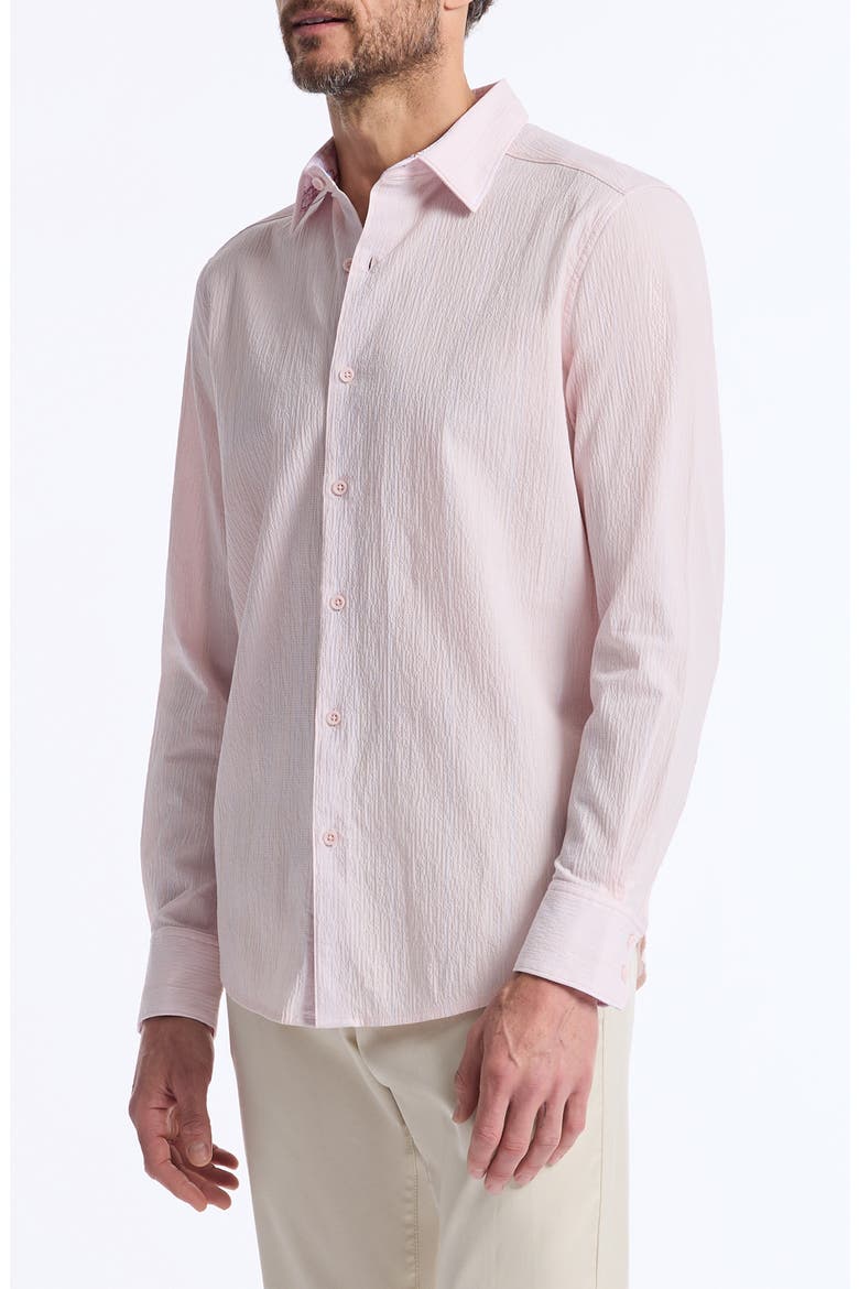 Textured Stretch Cotton Button-Up Shirt, Alternate, color, PINK