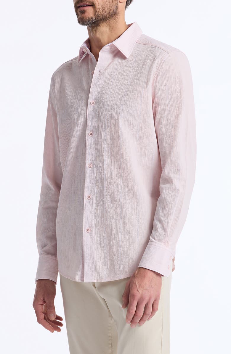Robert Graham Textured Stretch Cotton Button-Up Shirt, Alternate, color, Pink