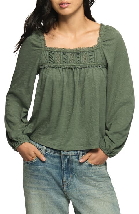 Lace Trim Peasant Top