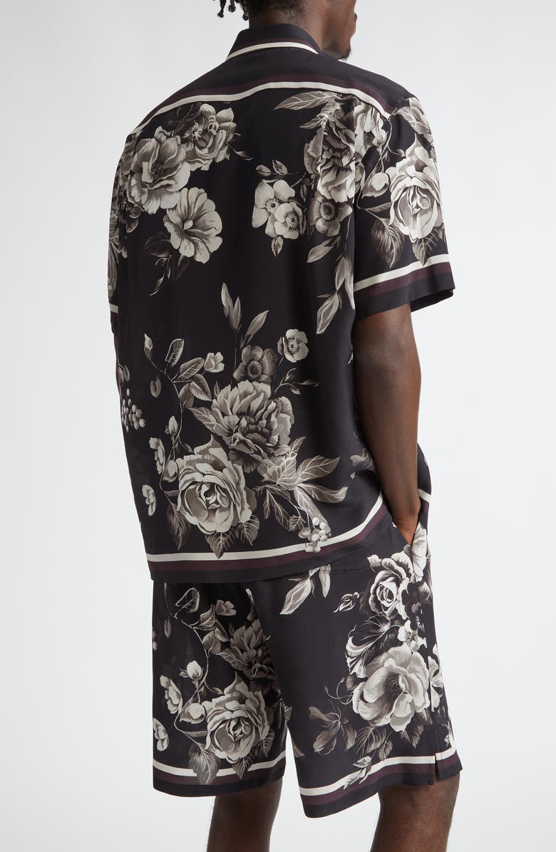 Dolce&Gabbana Floral Short Sleeve Silk Button-Up Shirt, Alternate, color,