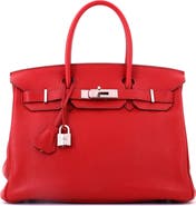 Pre-Owned Hermes Birkin Handbag Red Togo with Palladium Hardware 30