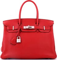 Pre-Owned Hermes Birkin Handbag Red Togo with Palladium Hardware 30