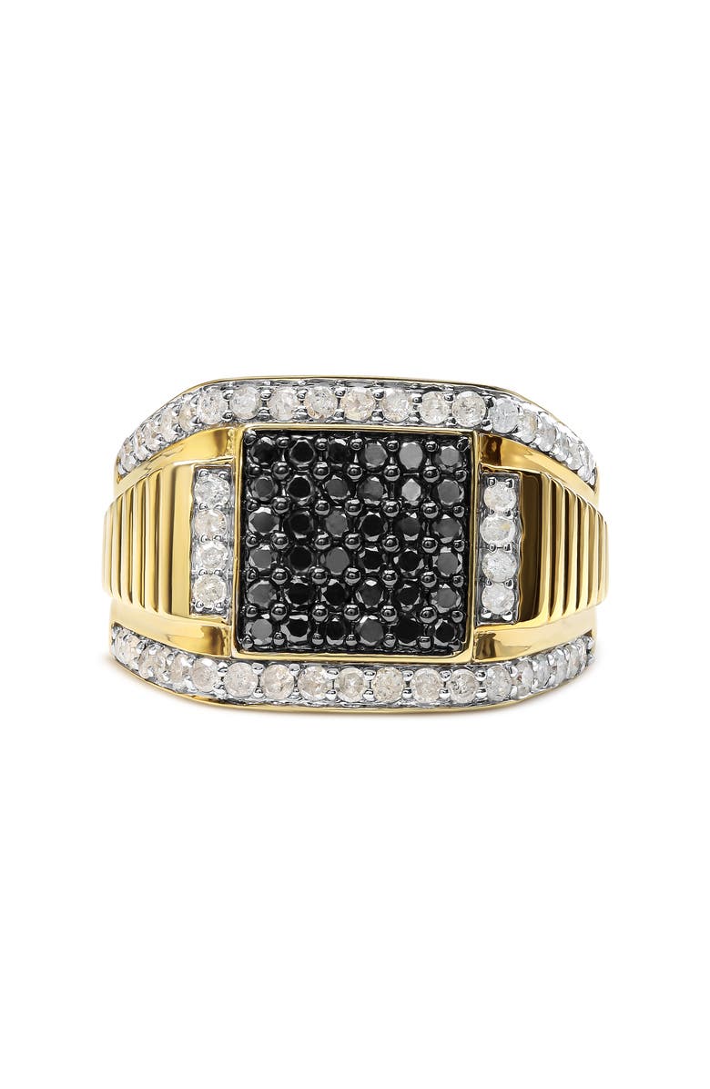 Haus of Brilliance Men's Yellow Gold Plated Silver 1 1/2 Cttw White and Black Diamond Cluster Ring, Main, color, Yellow Gold Over Silver