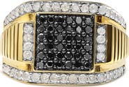 Haus of Brilliance Men's Yellow Gold Plated Silver 1 1/2 Cttw White and Black Diamond Cluster Ring