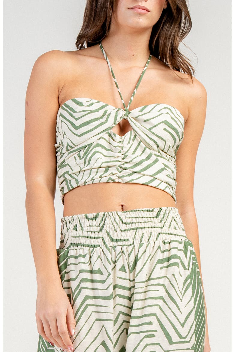 Printed Two-Piece Halter Top and Wide Leg Pants Set, Alternate, color, IVORY / GREEN