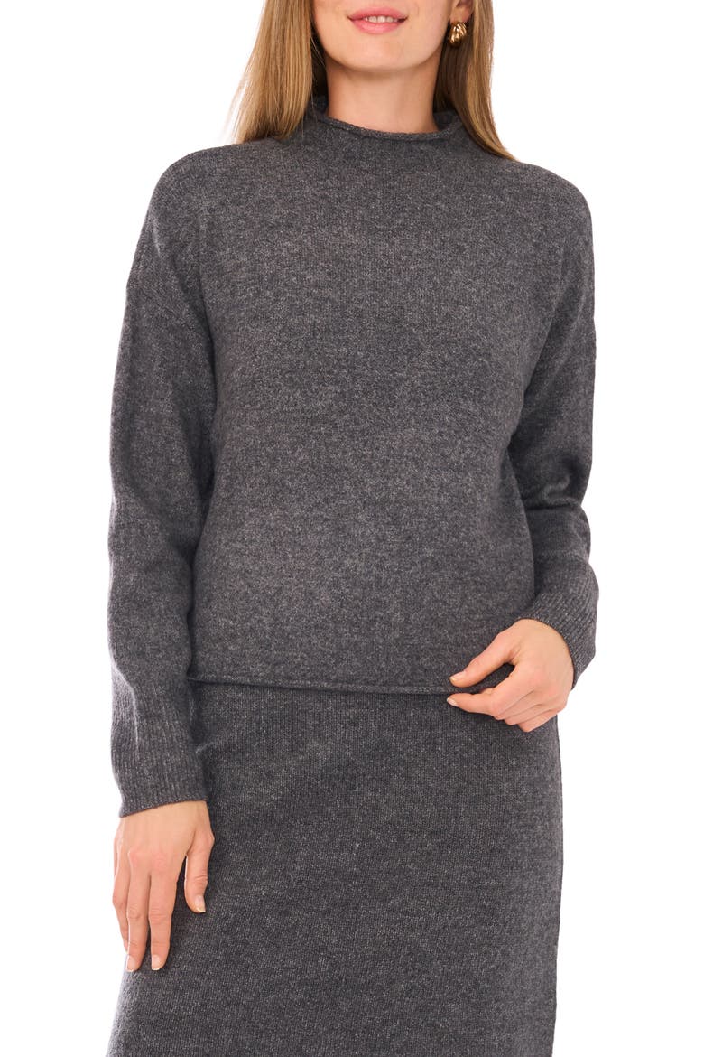 Mock Neck Sweater, Main, color, MEDIUM HEATHER GREY