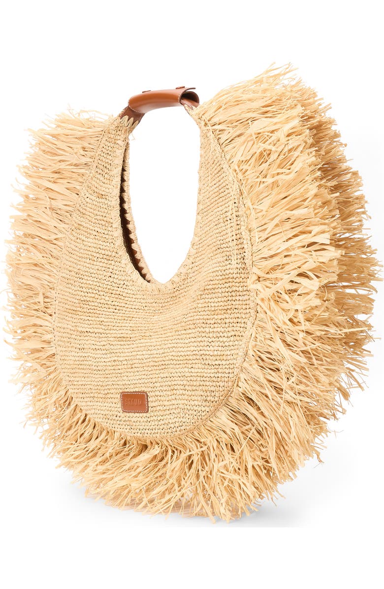 STAUD Large Moon Fringe Raffia Top Handle Tote, Alternate, color,