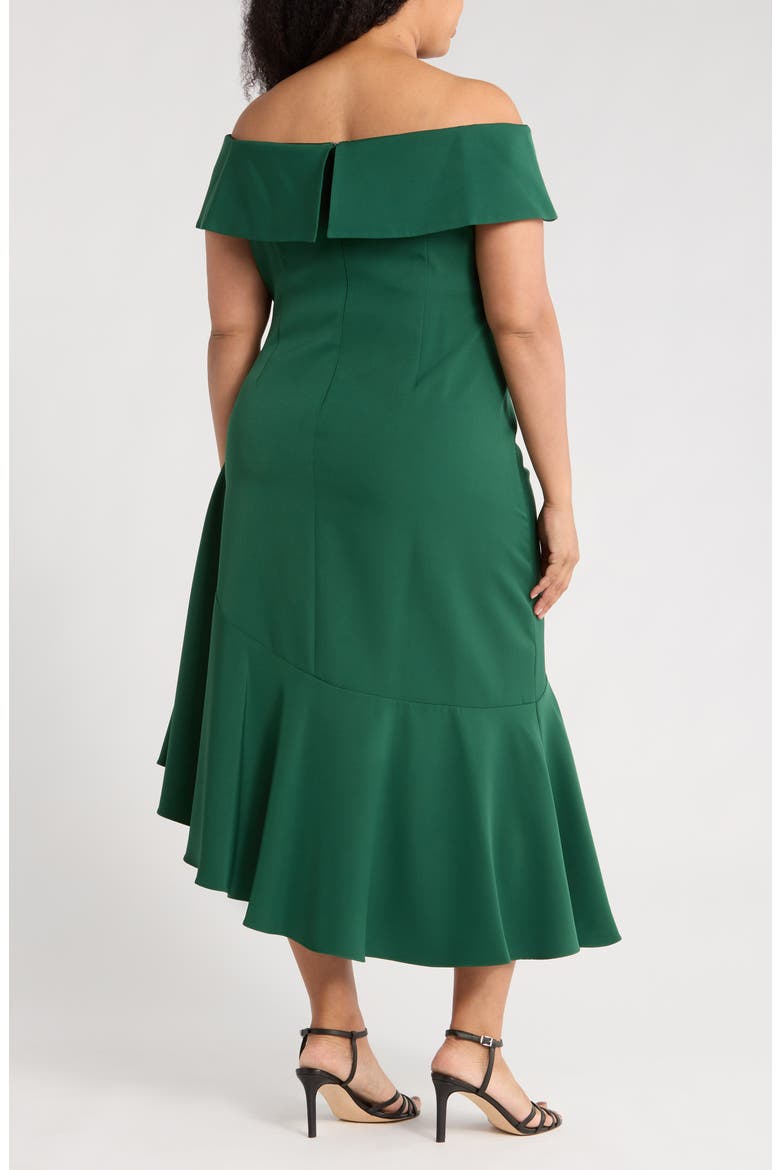Off the Shoulder Asymmetric Ruffle Hem Cocktail Dress, Alternate, color, EMERALD