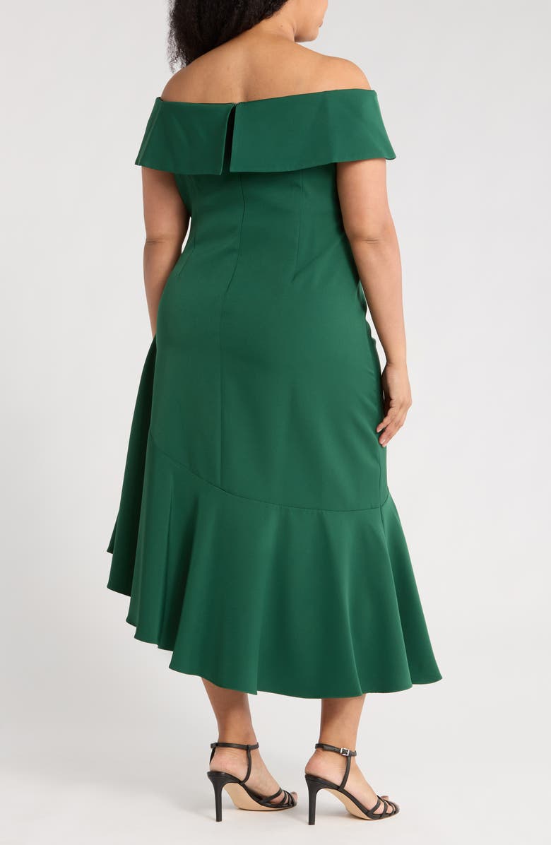 Eliza J Off the Shoulder Asymmetric Ruffle Hem Cocktail Dress, Alternate, color, Emerald