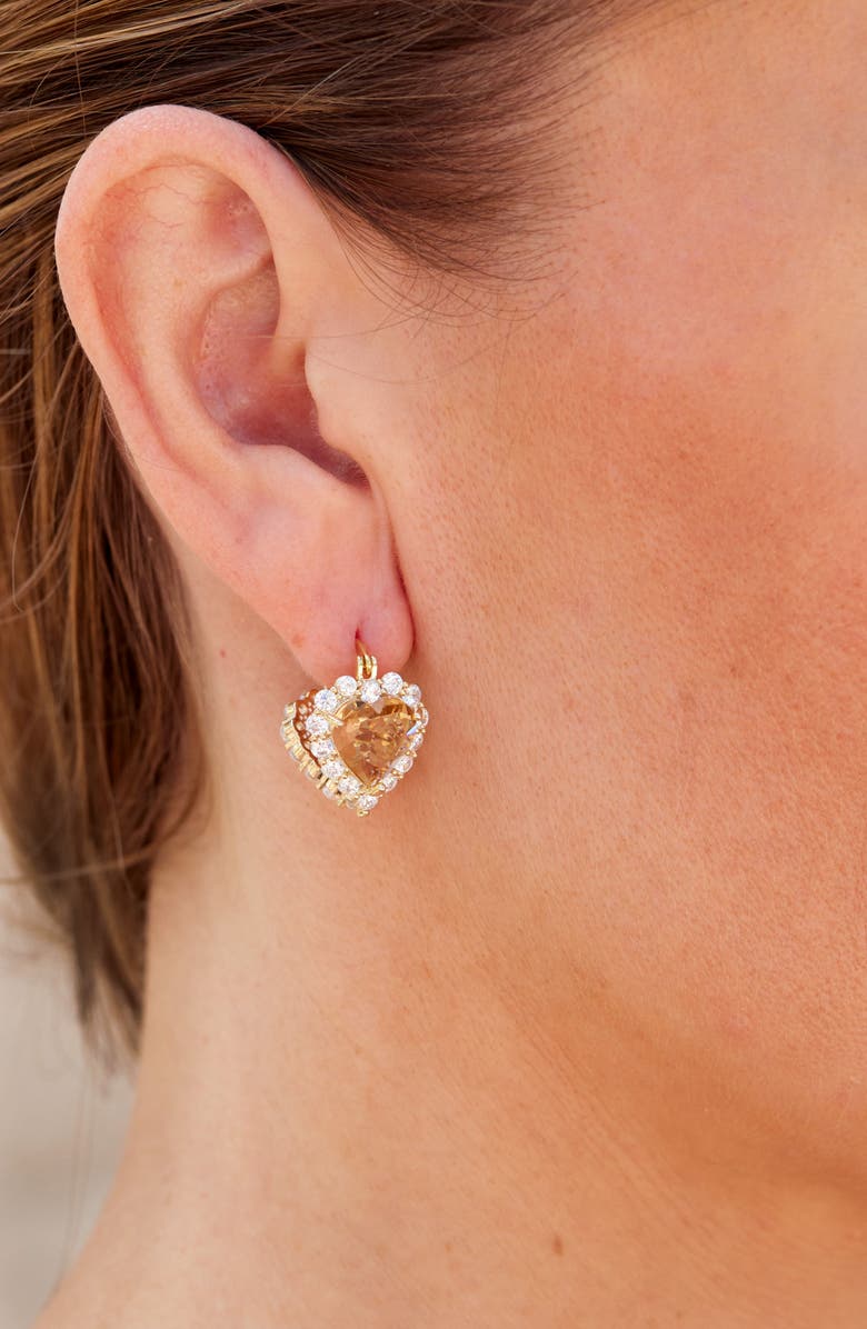 SAVVY CIE JEWELS Double Sided Heart Cubic Zirconia Hoop Earrings, Alternate, color, Yellow