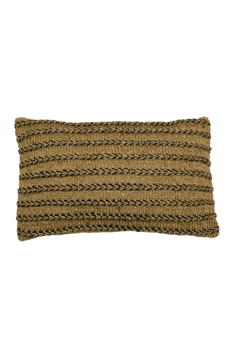 Storied Home Hand-Woven Jute and Cotton Macramé Lumbar Pillow, Main, color, Brown