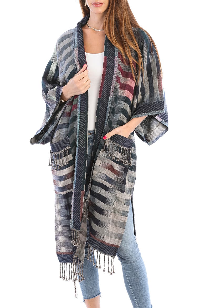 Retro Gradient Stripe Ruana, Main, color, CHARCOAL