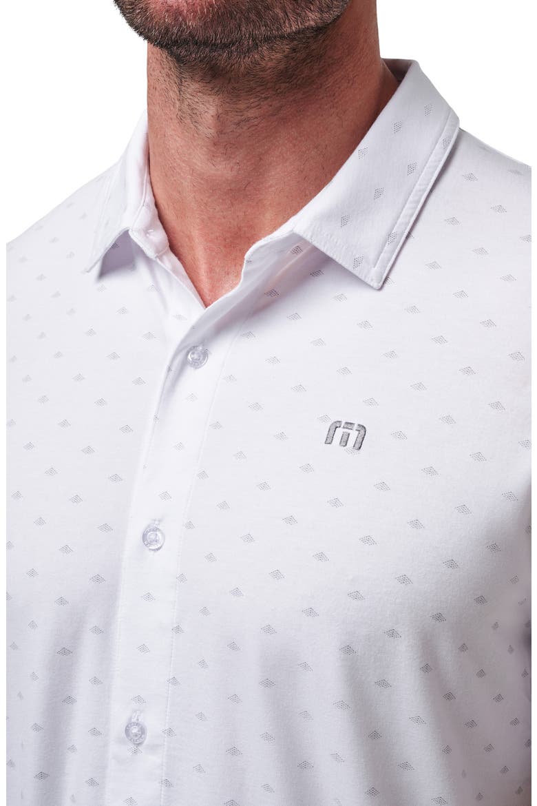 Set a Course Geo Print Knit Short Sleeve Button-Up Shirt, Alternate, color, WHITE