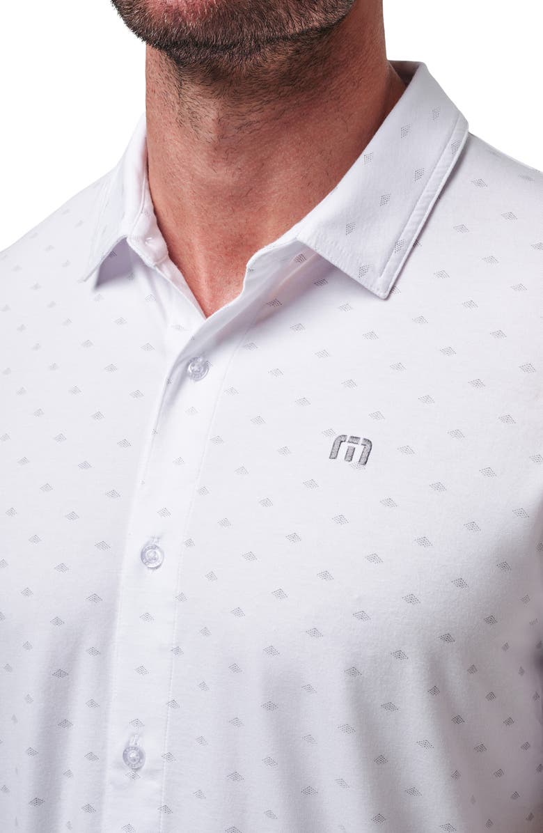 TravisMathew Set a Course Geo Print Knit Short Sleeve Button-Up Shirt, Alternate, color, 