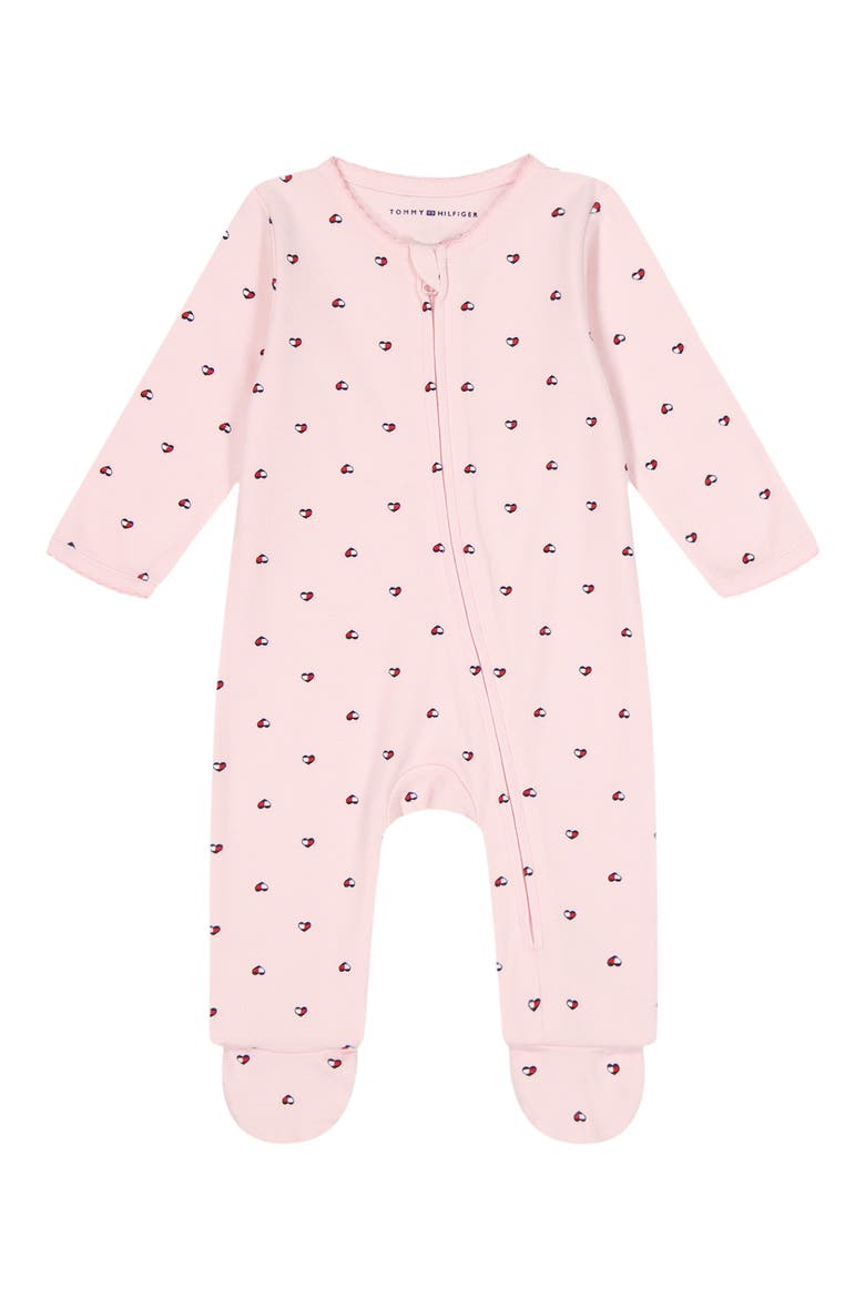 Tommy Heart Logo Footie, Main, color, DARK PINK