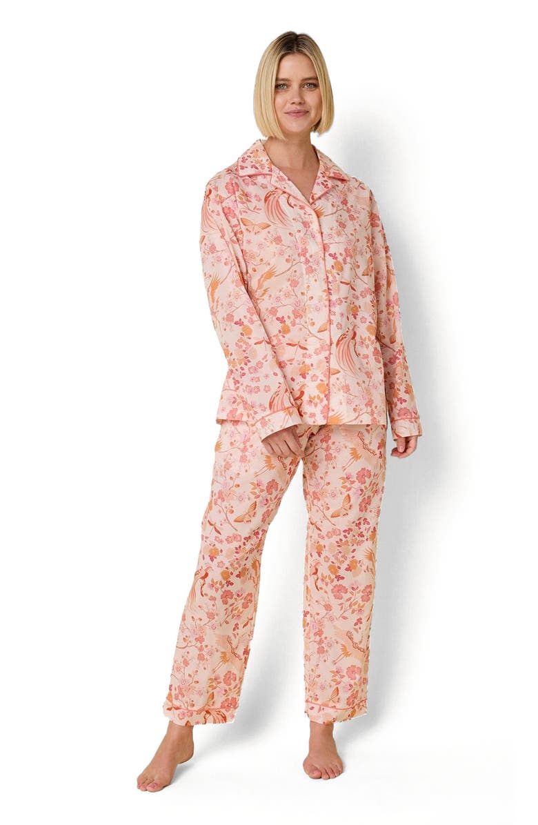 The Cat's Pajamas Voile Pajama Set, Main, color, Coral Bird