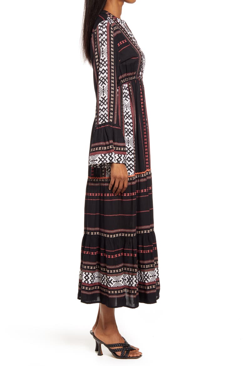 Hudson Southwest Border Print Long Sleeve Maxi Dress, Alternate, color, BLACK