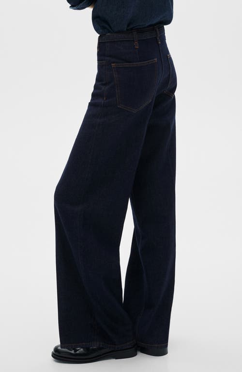 Shop Mango Belted Mid Rise Wide Leg Jeans In Open Blue