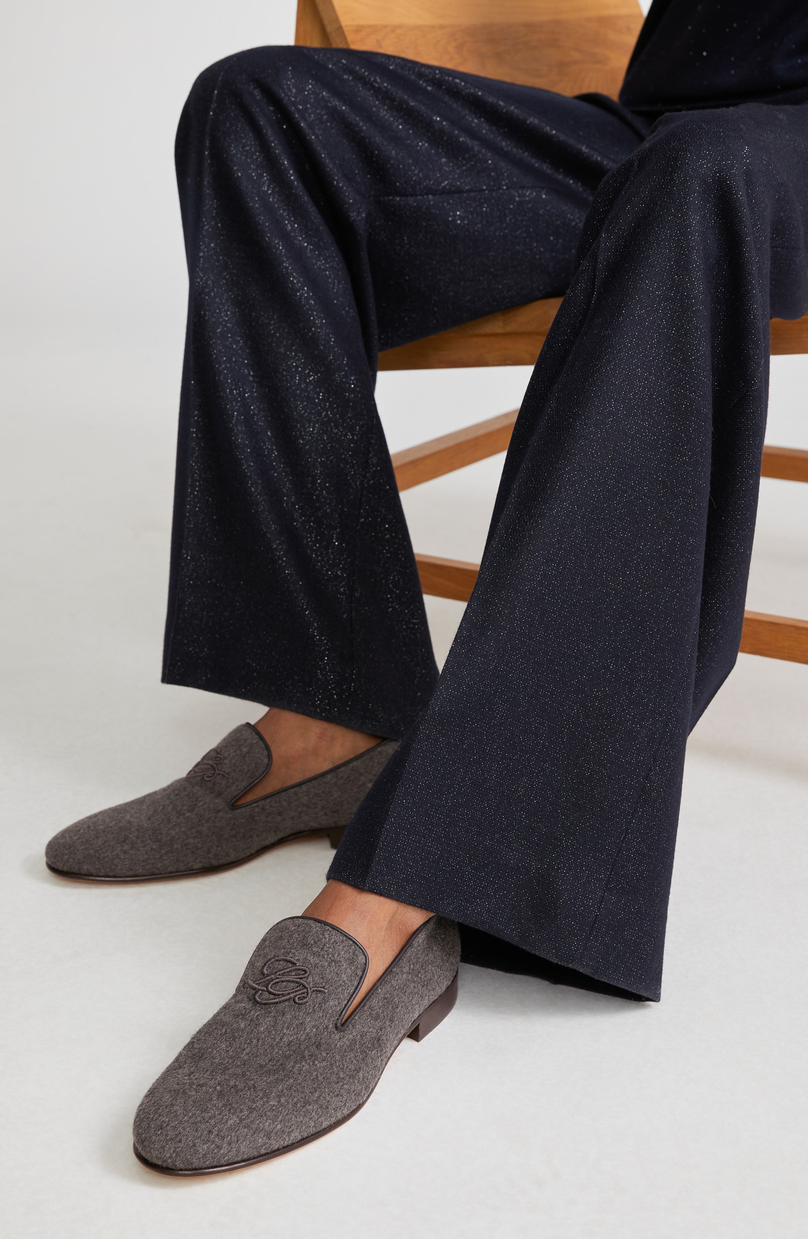 Loro Piana Anagram Cashmere Smoking Slipper, Alternate, color, 