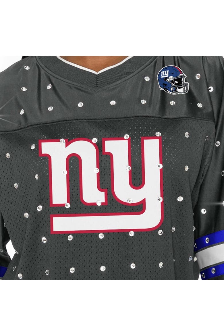 Women's Gameday Couture Anthracite New York Giants Kickoff Time Allover Rhinestone Sports Stripe Jersey V-Neck T-Shirt, Alternate, color, Anthracite