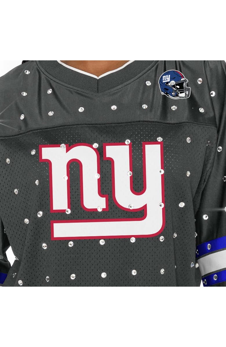 GAMEDAY COUTURE Women's Gameday Couture Anthracite New York Giants Kickoff Time Allover Rhinestone Sports Stripe Jersey V-Neck T-Shirt, Alternate, color, Anthracite