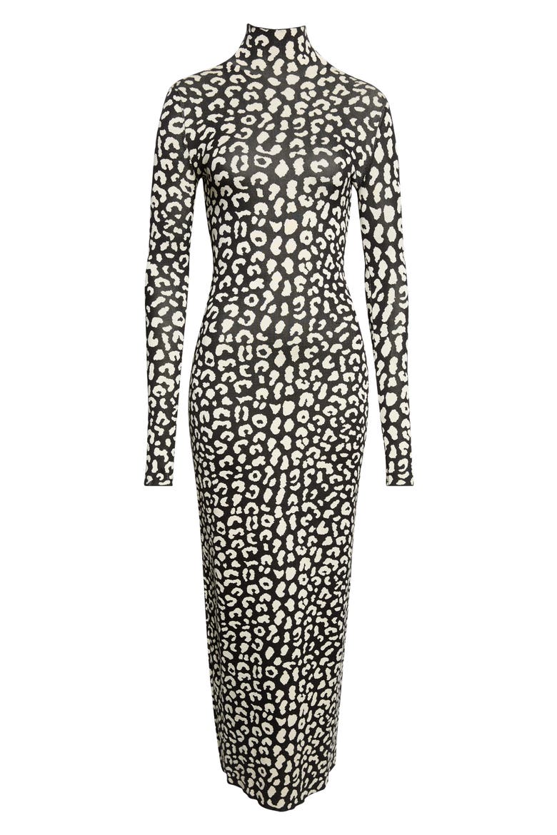 Turtleneck Tea Length Knit Dress, Alternate, color, BLACK MULTI