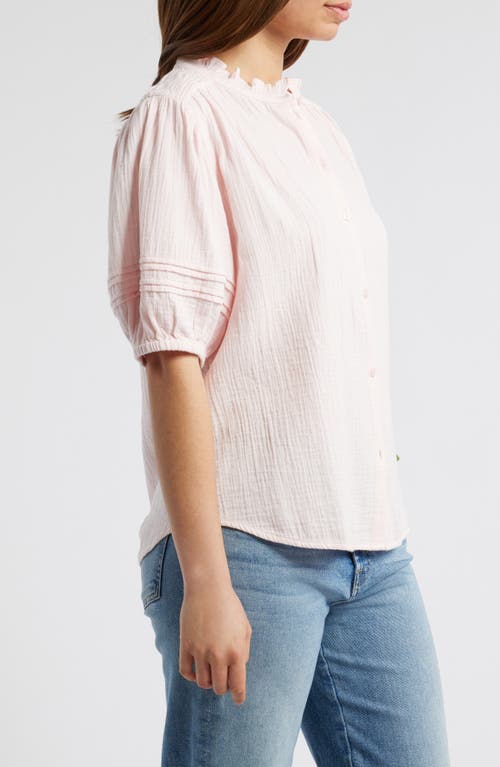 Caslonr Caslon(r) Ruffle Band Collar Cotton Gauze Button-up Top In Pink Balm