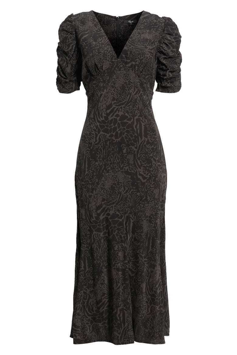 Zariah Mixed Animal Print Midi Dress, Alternate, color, CHARCOAL MIXED ANIMAL