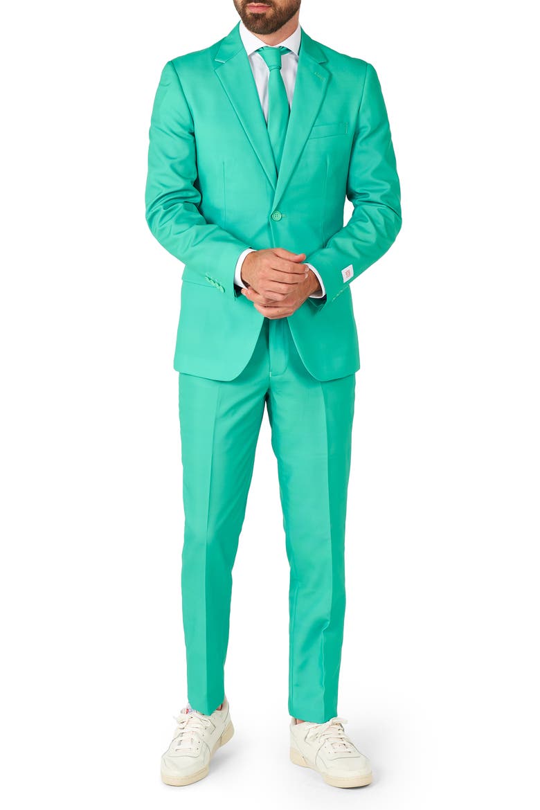 Trendy Turquoise Slim Fit Two-Piece Suit & Tie Set, Main, color, GREEN