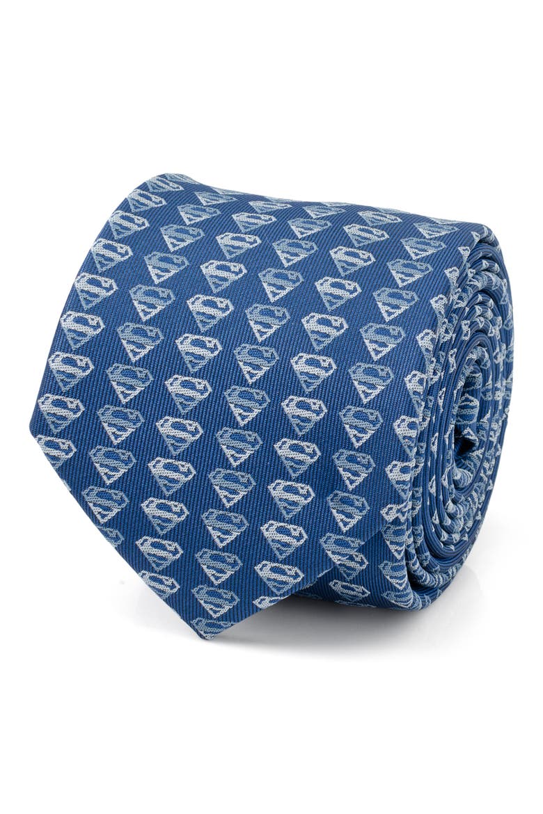 x DC Comics Superman Shield Silk Blend Tie, Alternate, color, BLUE