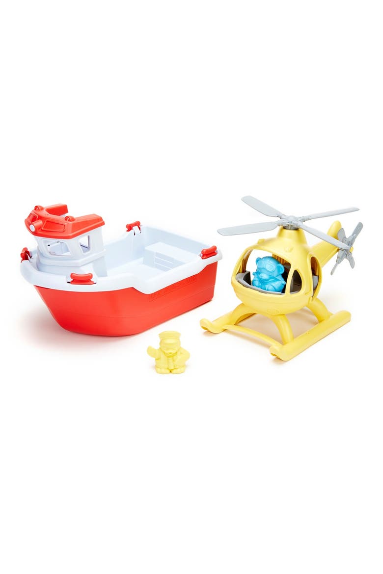 Rescue Boat & Helicopter Playset, Alternate, color, RED