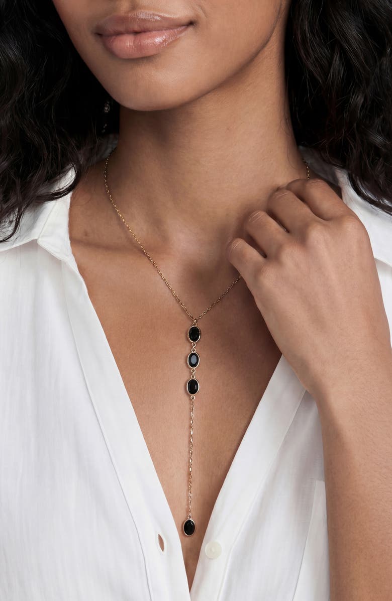 Ettika Sparkle Dip Y-Necklace, Alternate, color, Black