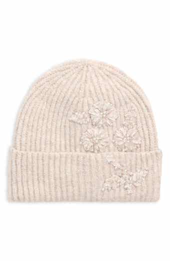 Floral Faux Pearl Embellished Beanie